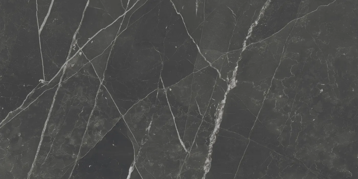 Marca Corona Scultorea Dark Diamond, granitkeramik med mörk marmorlook och ljusa ådror 60x120 cm